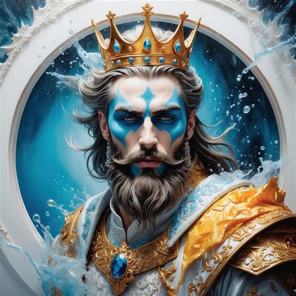 تصویر پادشاه آب با تاج فیروزه‌ای و ریش سفید برای چاپ پرده