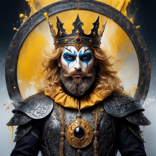 طرح پادشاه با ریش بلوند و گریم آبی برای تابلو دکوراتیو لاکچری