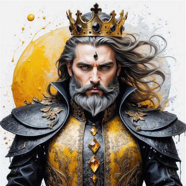 عکس پادشاه با ریش خاکستری و زره طلایی مشکی برای پوستر دیواری