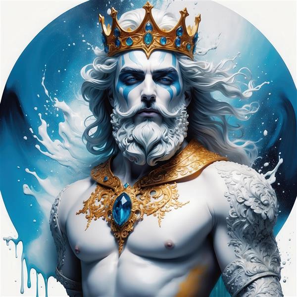 تصویر پادشاه سفیدپوش با ریش بلند و تاج آبی برای چاپ روی روتختی