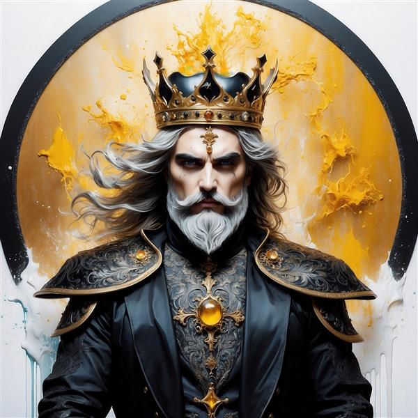 طرح پادشاه با ریش سفید و لباس سیاه سلطنتی برای تابلو دکوراتیو