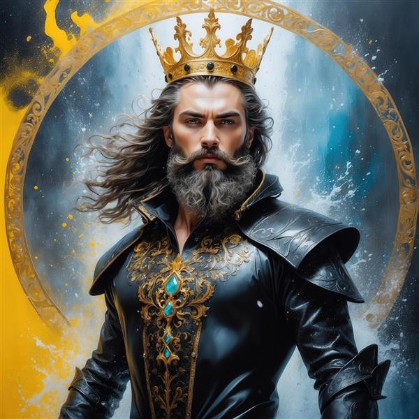 عکس پادشاه ریش‌دار با زره چرمی و تاج طلایی برای پوستر دیواری شیک