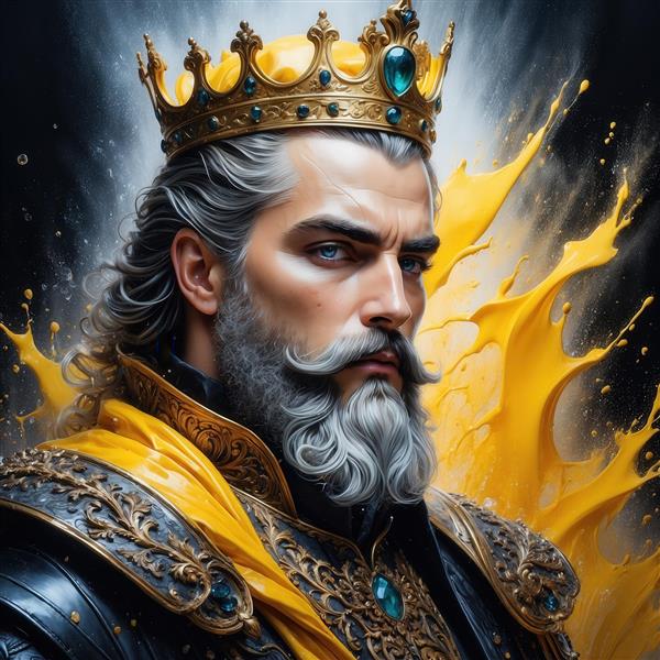 تصویر پادشاه با ریش سفید بلند و لباس طلایی برای چاپ روی پرده