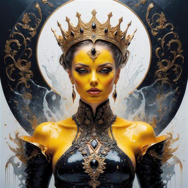 عکس چهره زن طلایی با تاج مشکی و لباس چرمی برای پوستر دیواری