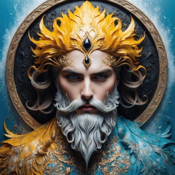 عکس خدای ریش سفید با موهای طلایی و لباس آبی سلطنتی برای دکوراسیون