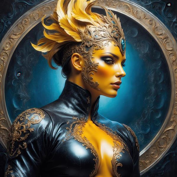 عکس نیم‌رخ زن با زره چرمی و کلاه طلایی برای چاپ روتختی شیک