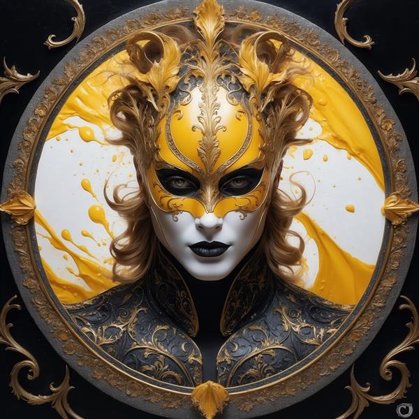 طرح چهره زن بالماسکه سلطنتی با تم طلایی برای پوستر دیواری