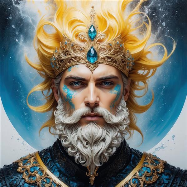 عکس خدای ریش سفید با موهای طلایی و تاج فیروزه‌ای برای دکوراسیون