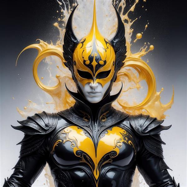 طرح زن/مرد فانتزی با ماسک شاخدار طلایی برای چاپ روی محصولات