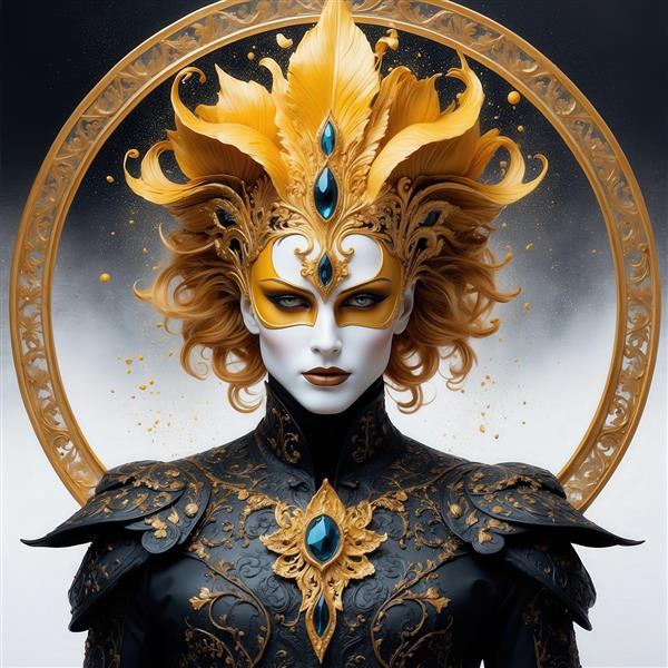 عکس زن با کلاهخود پردار طلایی و لباس سلطنتی برای دکور لوکس