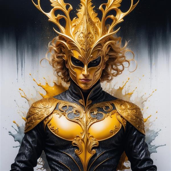 طرح مرد فانتزی با تاج بالدار طلایی و لباس جنگی برای دکور خانه
