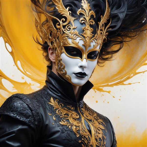 تصویر مرد با ماسک طلایی و لباس سیاه برای پوستر اتاق کار