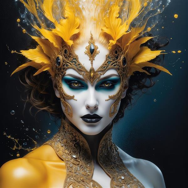 عکس زن جنگجو با ماسک و تاج طلایی برای تابلو هنری مدرن