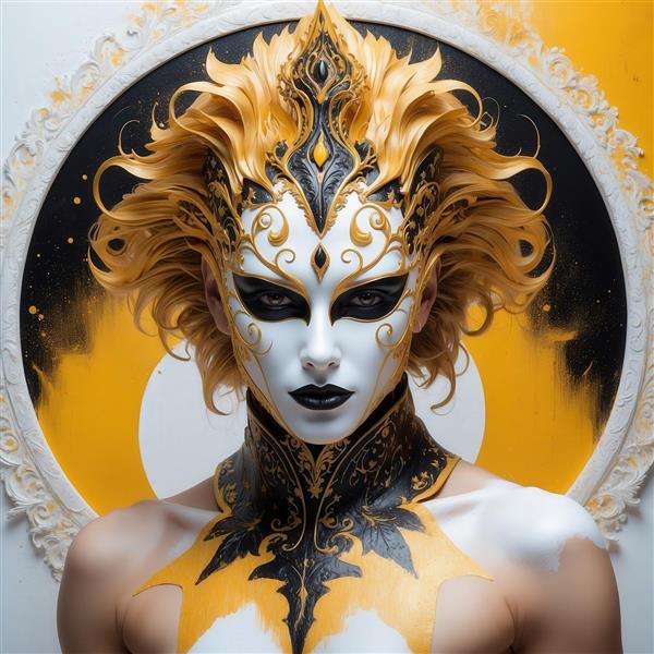 طرح زن فانتزی با موی طلایی و ماسک سلطنتی برای چاپ دکوراتیو