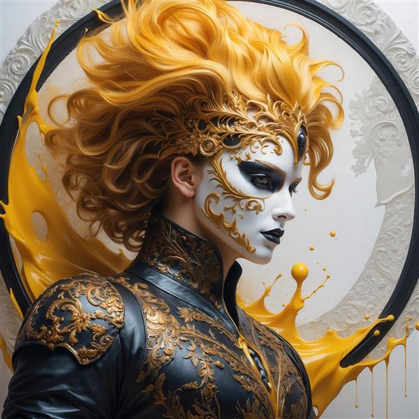 تصویر مرد با ماسک و موی طلایی برای دکوراسیون پذیرایی