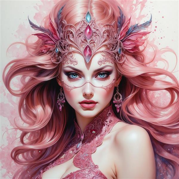 عکس زن فانتزی با تاج ظریف و موهای صورتی برای دکور اتاق دخترانه