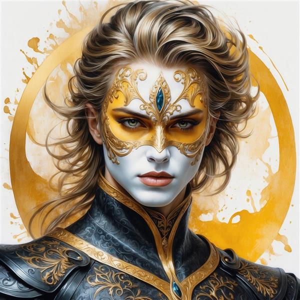 عکس چهره قهرمان فانتزی با ماسک طلایی برای چاپ روی بوم نقاشی