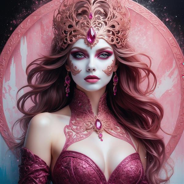 تصویر زن با تاج سلطنتی و لباس سرخابی برای تابلو دیواری لوکس