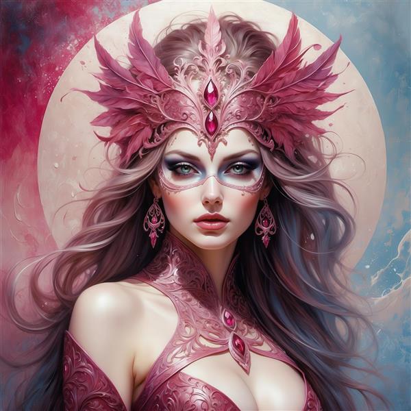 عکس زن با تاج بالدار فانتزی و لباس سرخابی برای تابلو پذیرایی