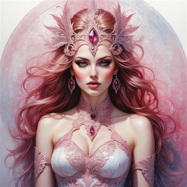 تصویر زن زیبا با تاج و لباس صورتی برای دکوراتیو و چاپ محصولات