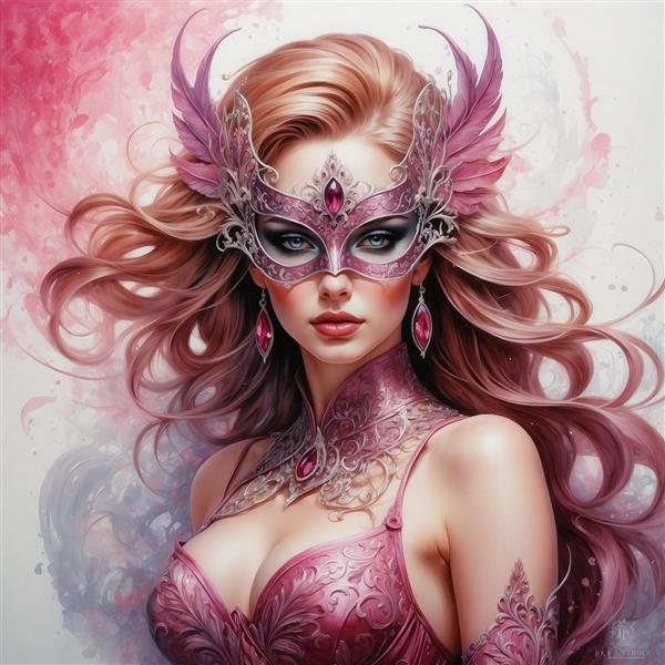 عکس زن زیبا با ماسک بالدار فانتزی برای پوستر دیواری اتاق خواب