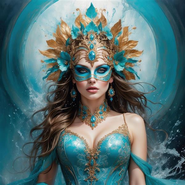 طرح ملکه جنگجوی آبی با کلاهخود فانتزی برای پوستر دیواری باکیفیت