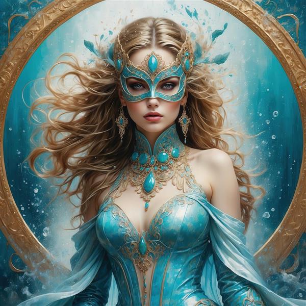 تصویر زن فانتزی با موهای قهوه‌ای و تاج طلایی/آبی برای چاپ روی کوسن