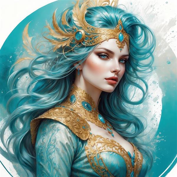 عکس شاهزاده با موی فیروزه‌ای و لباس سلطنتی طلایی برای تابلو اتاق نوجوان