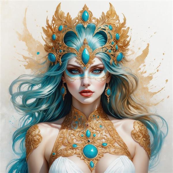 تصویر ملکه موآبی/طلایی با تاج بزرگ نگین‌دار برای پوستر با زمینه روشن