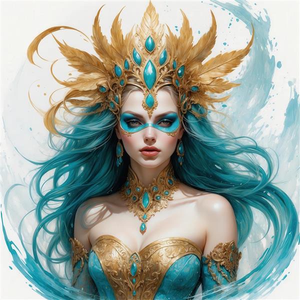 عکس الهه فیروزه‌ای با تاج طلایی پر و گردنبند سلطنتی برای تابلو پذیرایی