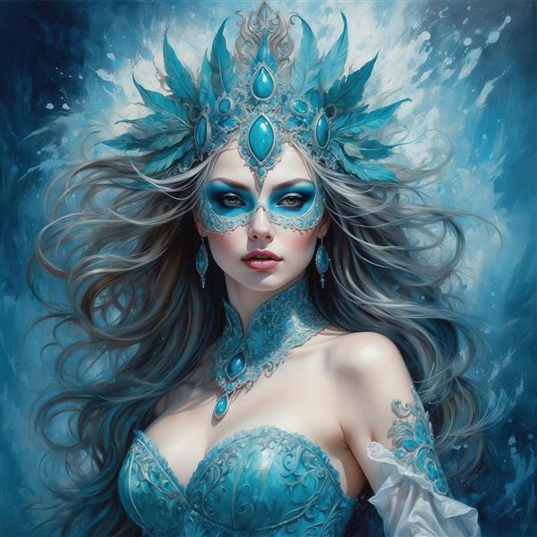 عکس الهه یخی با ماسک آبی و لباس فاخر برای تابلو دیواری شیک