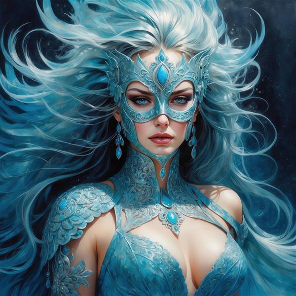 عکس زن با ماسک آبی و موهای آبی فانتزی برای چاپ