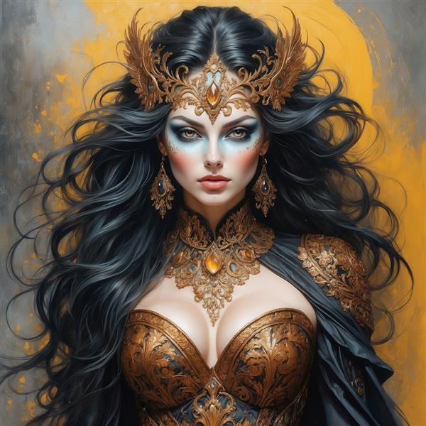 عکس زن با تاج طلایی و لباس فاخر باکیفیت برای تابلو دکوراتیو