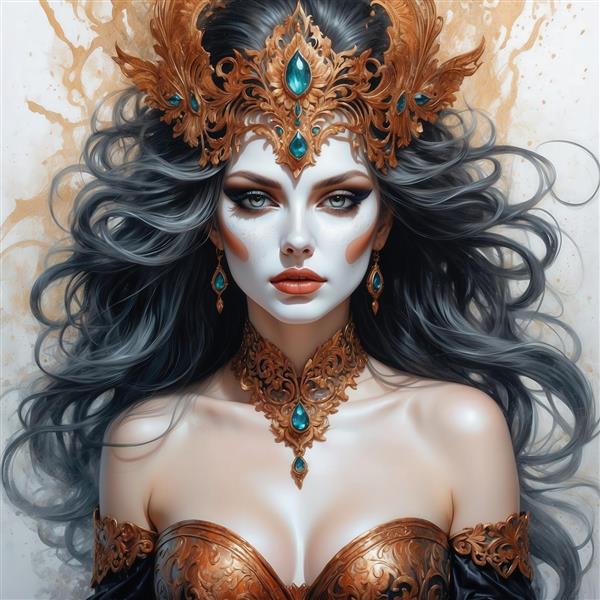 تصویر زن مو خاکستری با تاج و جواهرات فیروزه‌ای برای پوستر دیواری