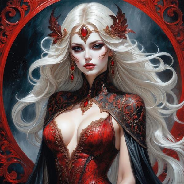 طرح زن سفیدپوست با موی بلوند و لباس قرمز اشرافی برای چاپ روی روتختی