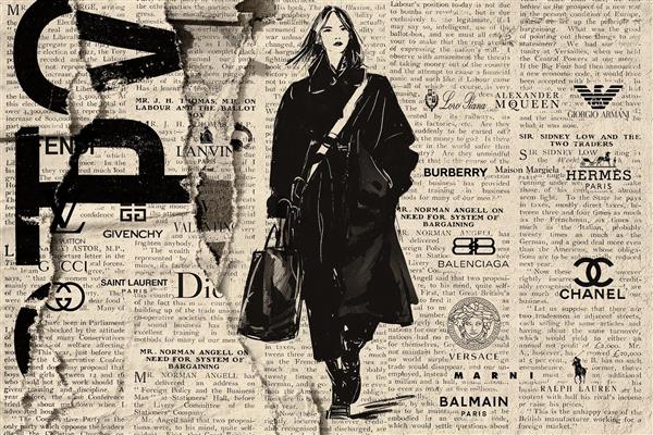 پوستر دیواری بوتیک لاکچری زنانه هنری با نوشته و نقاشی