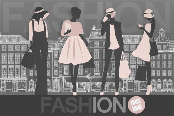 پوستر دیواری سه بعدی طوسی صورتی بوتیک زنانه با طراحی مدرن