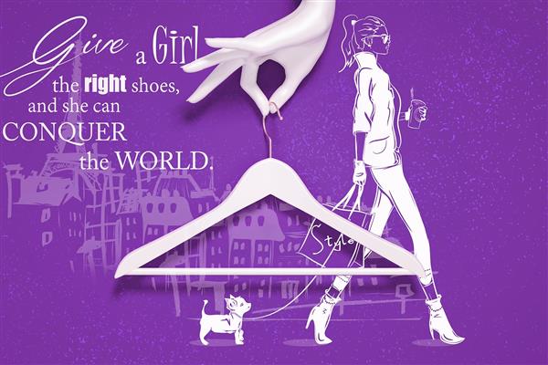 پوستر دیواری طراحی مد زنانه و بوتیک با رنگبندی بنفش