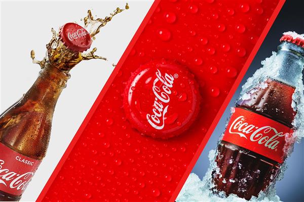 پوستر دیواری سه بعدی کوکاکولا با بطری شیشه‌ای و نوشته کوکاکولا