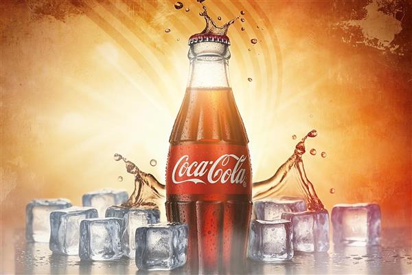 پوستر دیواری سه بعدی کوکاکولا طراحی هنری با زمینه پر نور و جذاب