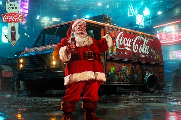 پوستر دیواری تبلیغات قدیمی کوکاکولا با ماشین و زمینه جذاب