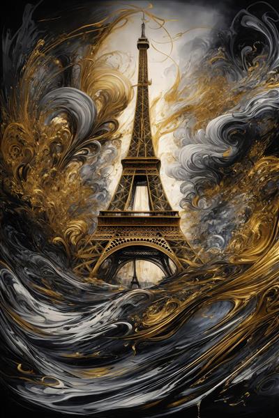 تصویر برج ایفل لوکس با جریان‌های طلایی برای چاپ روی روتختی
