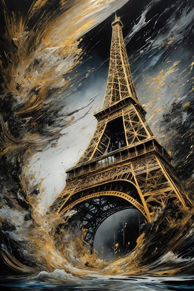 تصویر برج ایفل لوکس با جریان‌های رنگی آبستره برای تابلو پذیرایی