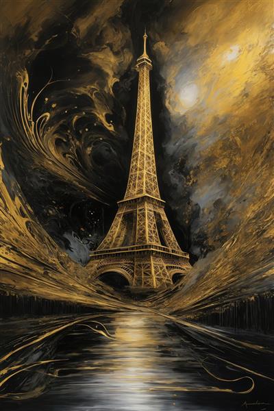 عکس برج ایفل با پرسپکتیو قوی و رنگ طلایی مناسب چاپ عریض عمودی