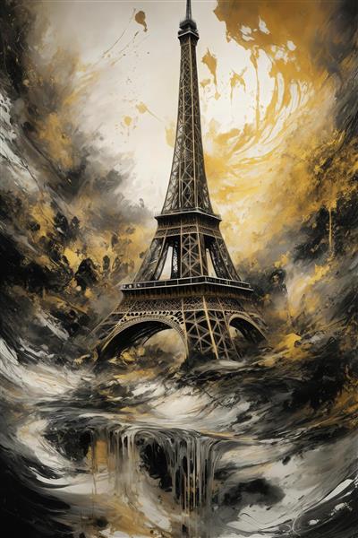 طرح برج ایفل با رنگ طلایی و مشکی مناسب چاپ تابلو پذیرایی