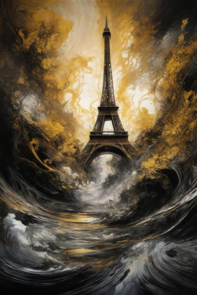 طرح برج ایفل باکیفیت با امواج طلایی و تیره مناسب تابلو عمودی