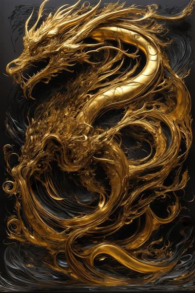 تصویر اژدهای طلایی آبستره با خطوط تیره برای چاپ روی ماگ و کوسن