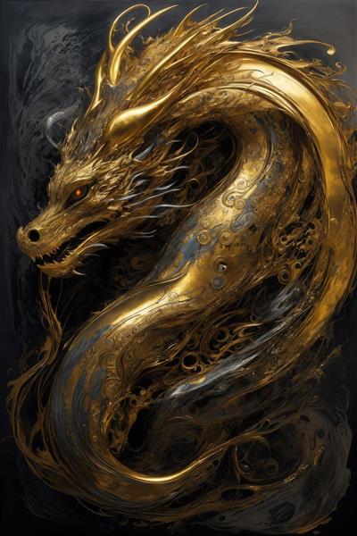 طرح اژدهای مجلل با رنگ طلایی و مشکی برای پوسترهای عمودی باکیفیت