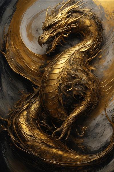 عکس اژدهای طلایی باکیفیت و سبک آبرنگی برای تابلو و پوستر دیواری