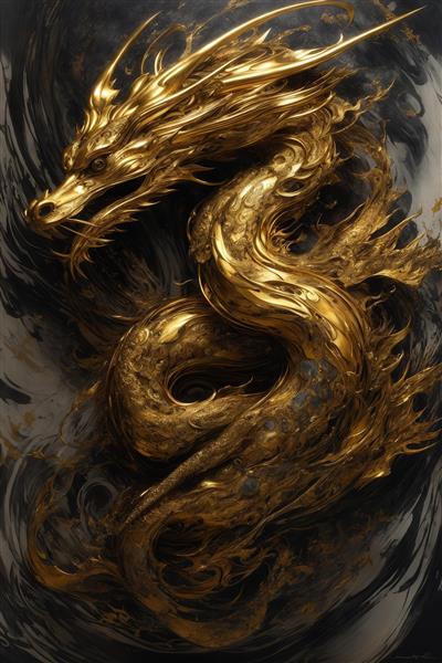 طرح دکوراتیو اژدهای طلایی چینی با جزئیات بالا مناسب چاپ عریض